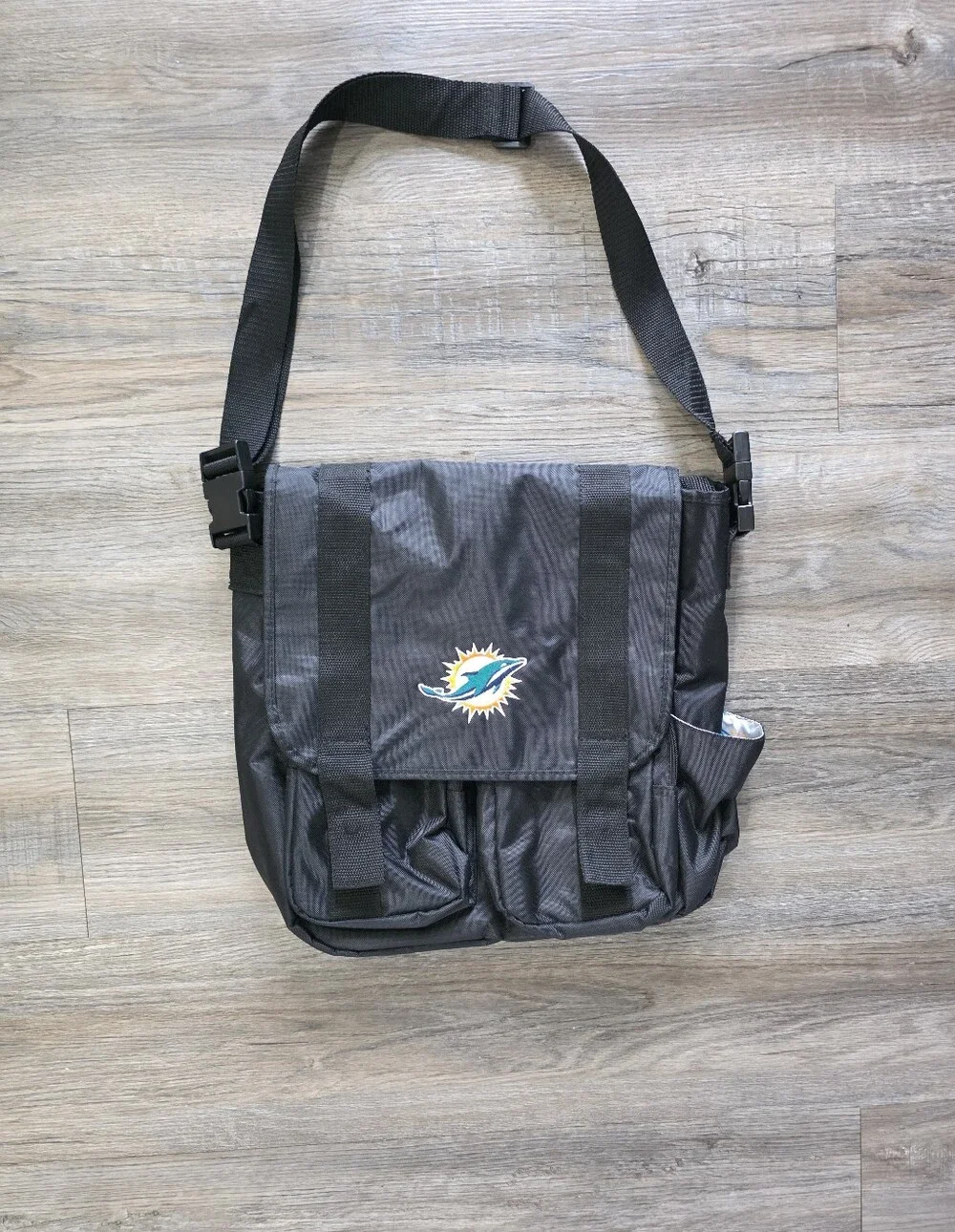 Black Miami Dolphins Logo Messenger Bag - Adjustable Strap